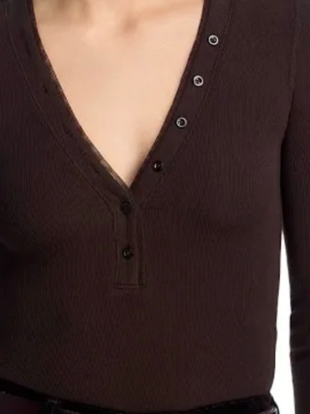 Women’s Frame Dark Brown V-Neck Button-Detail Sweater